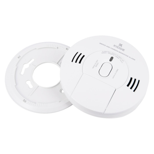 kidde combination smoke carbon monoxide alarm shown with backing plate on a white background
