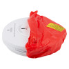 kidde combination smoke carbon monoxide alarm partially covered with a red dust cover showing warning label