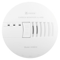 Front view of Kidde mains powered carbon monoxide alarm battery backup showing button and vents