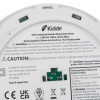 Close-up of the label on a Kidde mains powered carbon monoxide alarm battery backup showing warnings and instructions