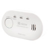 White Kek5Co Kidde K5Co Carbon Monoxide Alarm angled left showing test button and indicator lights