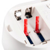 Close-up of the Kek5Co Kidde K5Co Carbon Monoxide Alarm battery compartment showing the red battery clips and housing
