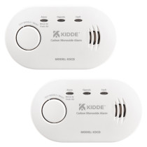 kidde k5co carbon monoxide alarm new logo twin pack showing two white oval alarms with buttons and labels