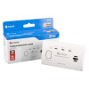 Kek7Co Kidde 7Co Carbon Monoxide Alarm shown next to its blue and white box packaging with battery label