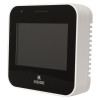 kidde mains carbon dioxide air quality monitor shown angled with a black front panel and white casing
