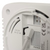 Close-up of the mains connector on a Kidde mains carbon dioxide air quality monitor showing the power input socket and plug