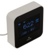 View of mains powered carbon dioxide monitor showing screen with readings from an angle