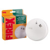 kidde firex mains powered optical smoke alarm alkaline battery backup shown with packaging box behind the alarm unit