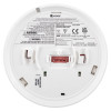 Back view of kidde firex mains powered optical smoke alarm self charging lithium battery showing labels and connectors