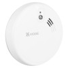  A white Kidde smoke alarm showing the logo, a small LED light, a test button and three curved vent slots.