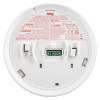 back view of kidde firex mains powered heat alarm self charging lithium battery backup showing labels and mounting area