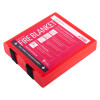 Angled view of a Kidde 1m fire blanket in red plastic packaging with visible instructions on the label