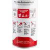 bottom of kidde flame out fire fighting spray can showing instructions and warnings in multiple languages