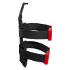 Side view of a Kidde 2kg powder extinguisher bracket showing black straps with red ends and a mounting hook