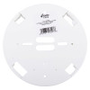 The underside of a white circular mounting base featuring a printed product label with the Kidde Firex logo, part number SMMK4896, and a barcode.
