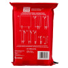 A red Kidde fire blanket pouch showing step‑by‑step folding diagrams, multilingual safety text, and product details including EN 1869:2019 and model KFBF100