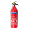 A red 1 kg ABC powder fire extinguisher with a black handle, pressure gauge, and printed usage instructions