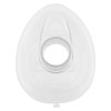 Transparent paediatric mask part of an anti choking device shown from above with a central circular opening