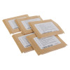 Five brown paper packets of adhesive sticker pads with white labels and small text