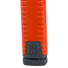 lifehammer car torch showing the bottom with an orange handle and black base with symbols