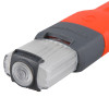 Closeup of the lifehammer car torch showing its front part with a clear protective cover and orange handle