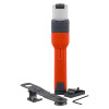 lifehammer car torch with a red and grey handle shown with its plastic mounting bracket black blade sharpener and hex key on a white background