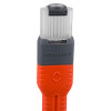 Top view of a lifehammer car torch showing the button and part of the orange handle