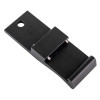 angled view of the modum and saffold harness showing a black rectangular device with a hole and a clip