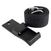 modum and saffold harness showing a black strap rolled up next to a black metal attachment piece with a hole