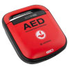 A red defibrillator with the letters 