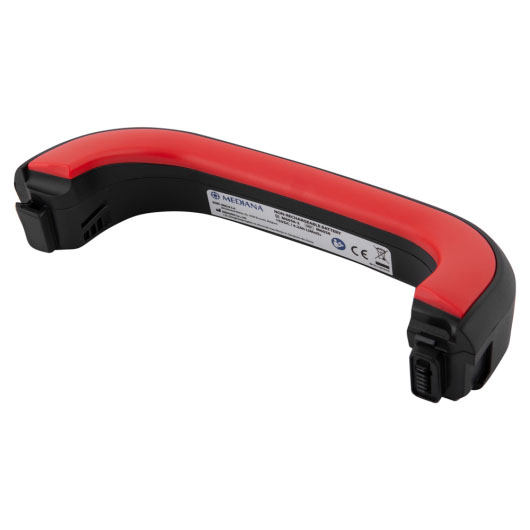 A red and black battery for the Median defibrillator