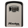 Front view of the master lock 5401 key safe showing the combination dials and black slider on a grey casing