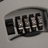 Close up of the combination dials on a master lock 5403 key safe code lock