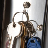 Close up of master lock 5403 key safe showing keys hanging inside on key rings