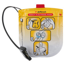 defibtech lifeline view ecg pro adult defibrillator pads showing front with step-by-step placement instructions and attached wire