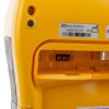 Closeup of the battery compartment on a defibtech lifeline view semi automatic defibillator in yellow