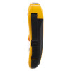 Side view of the defibtech lifeline view semi automatic defibillator showing its yellow and black casing with strap