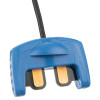 defibtech lifeline view ecg pro paediatric defibrillator pads connector with blue plastic casing and two gold-coloured metal contacts