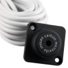 Closeup of nereus boat alarm sensor component with white coiled cable and black rectangular base panel