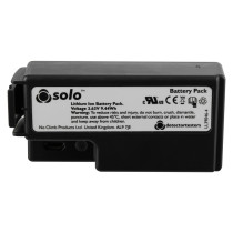 front view of a solo 365 spare battery pack single showing the label with safety warnings and product details