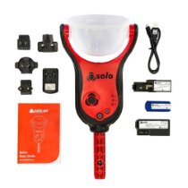 solo 365 kit showing main device, power adapters, rechargeable batteries, USB cable, and quick start guide laid out on white background