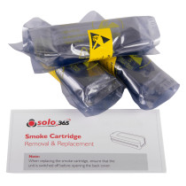 Three solo 365 es3 smoke cartridges in sealed packaging shown as a group with a user instruction card