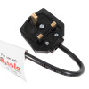 Black plug attached to a cord with a label for the solo mains heat detector tester 220 240