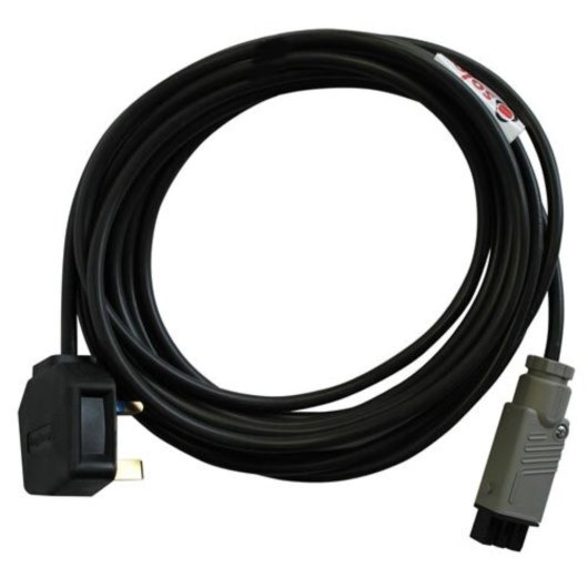 Front view of solo 425 heat detector extension cable showing coiled black cable with connectors at each end