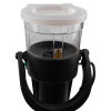 Top view of the solo 814 smoke heat detector test removal kit with clear container and black base showing caution label