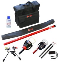 Contents of the solo 822 a10 cordless detector test removal kit laid out including carrying case, markers, tools and charger