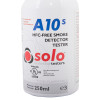 Close up of the solo a10s smoke detector tester showing the product label and details on a white bottle