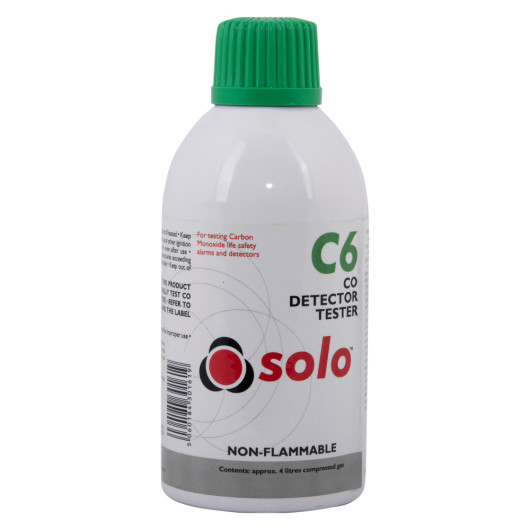 front view of solo c6 handheld carbon monoxide detector tester container with green cap and product label