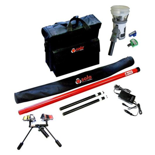 testifire 6202 6m smoke heat co detector testing kit contents including bag, poles, and electronic devices laid out