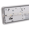 Closeup of arc ar led emergency lighting bulkhead slave unit showing interior with LED strip and mounting points
